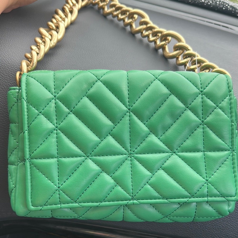 Green ZARA Quilted Chain Shoulder Bag